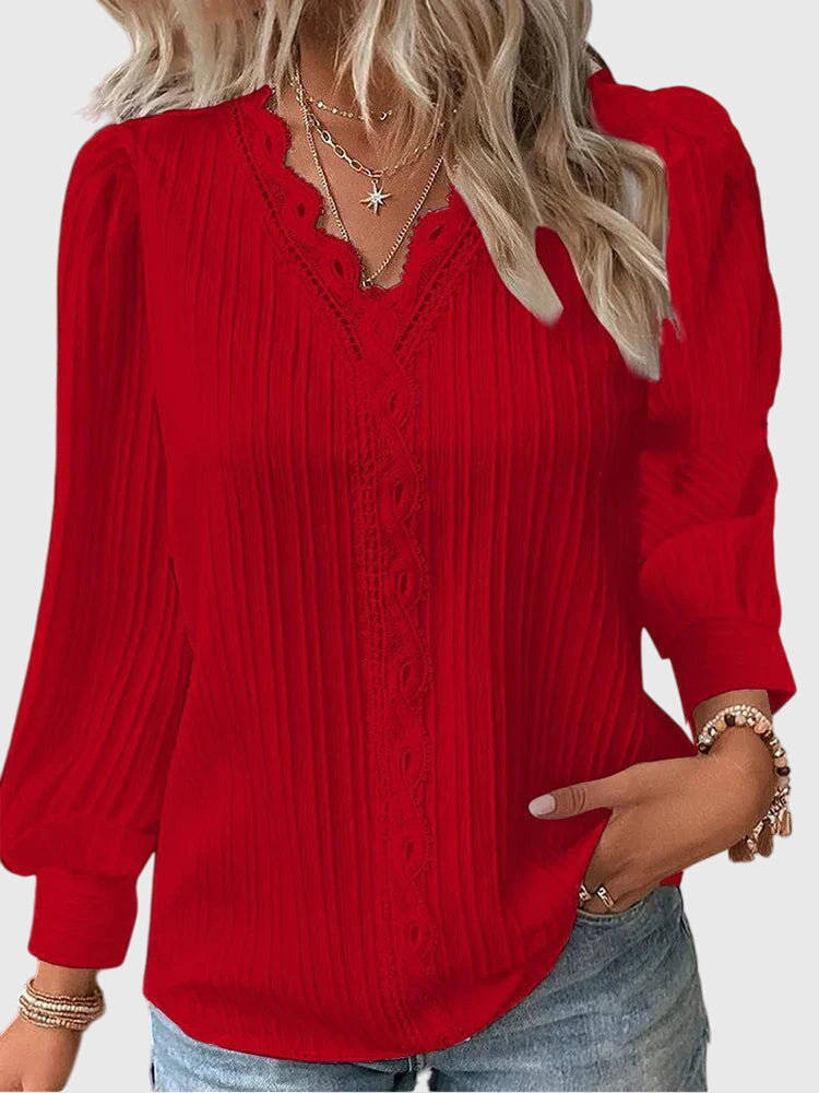 Serenza | Premium V-Neck Blouse - Red