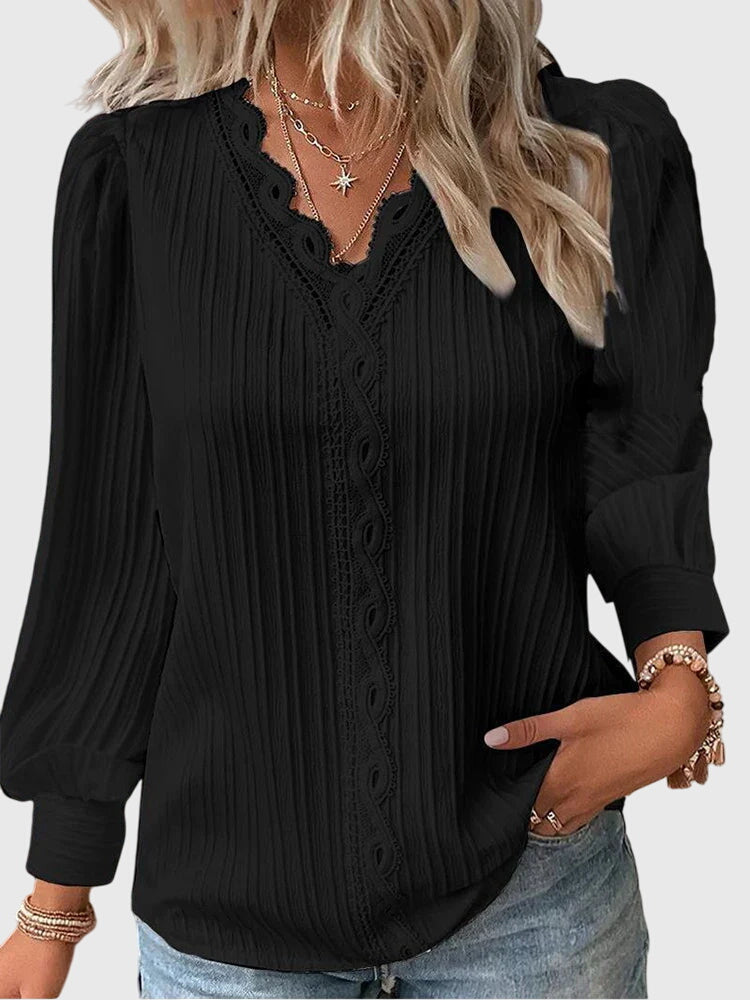 Serenza | Premium V-Neck Blouse - Black