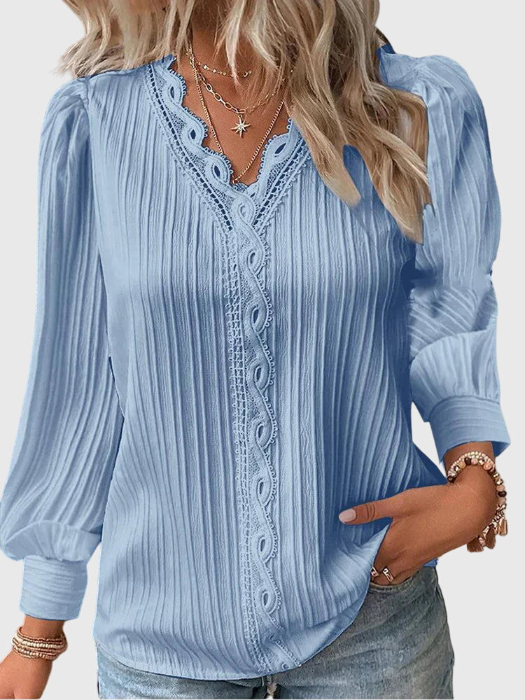 Serenza | Premium V-Neck Blouse - Blue