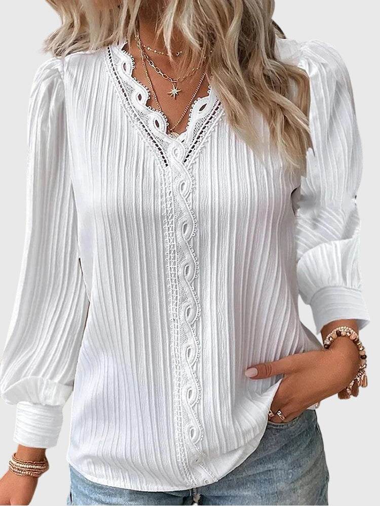 Serenza | Premium V-Neck Blouse - White